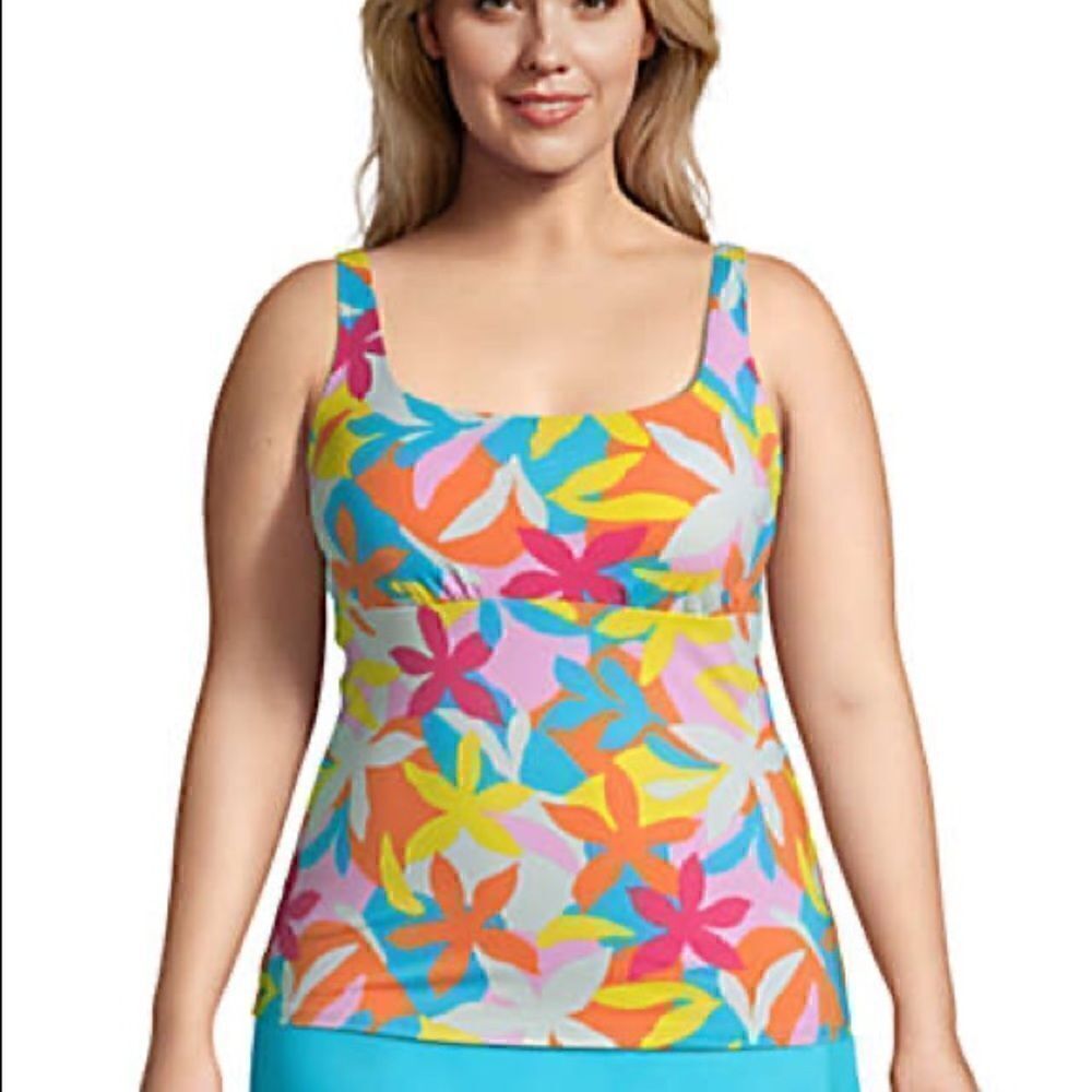 Land’s End Plus Regular size adjustable square neck tankini floral multi Various